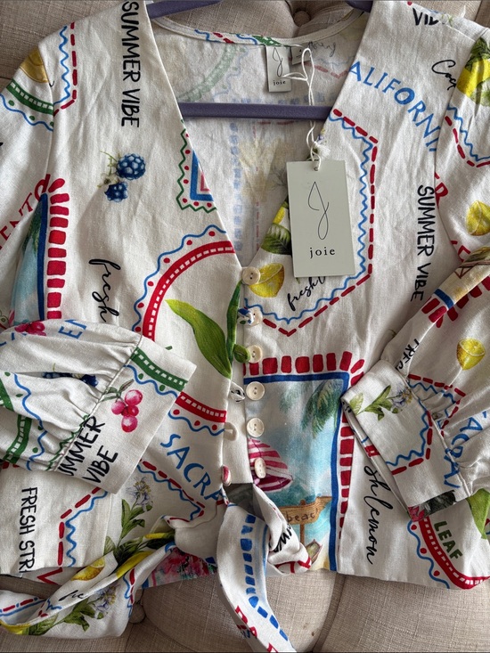 Joie Tops - Joie Multi-Color Tropical Print Tie-Front Blouse
